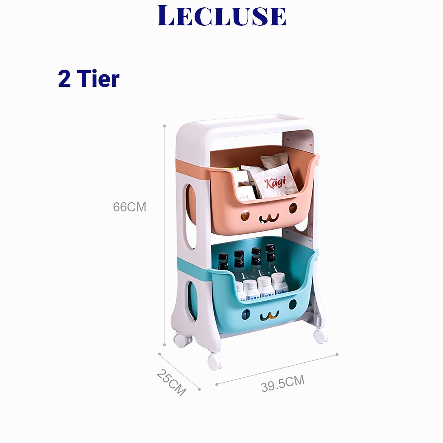 Lecluse Toy Storage Trolley Rolling Cart Kitchen Bathroom Organiser 2/4 Tier