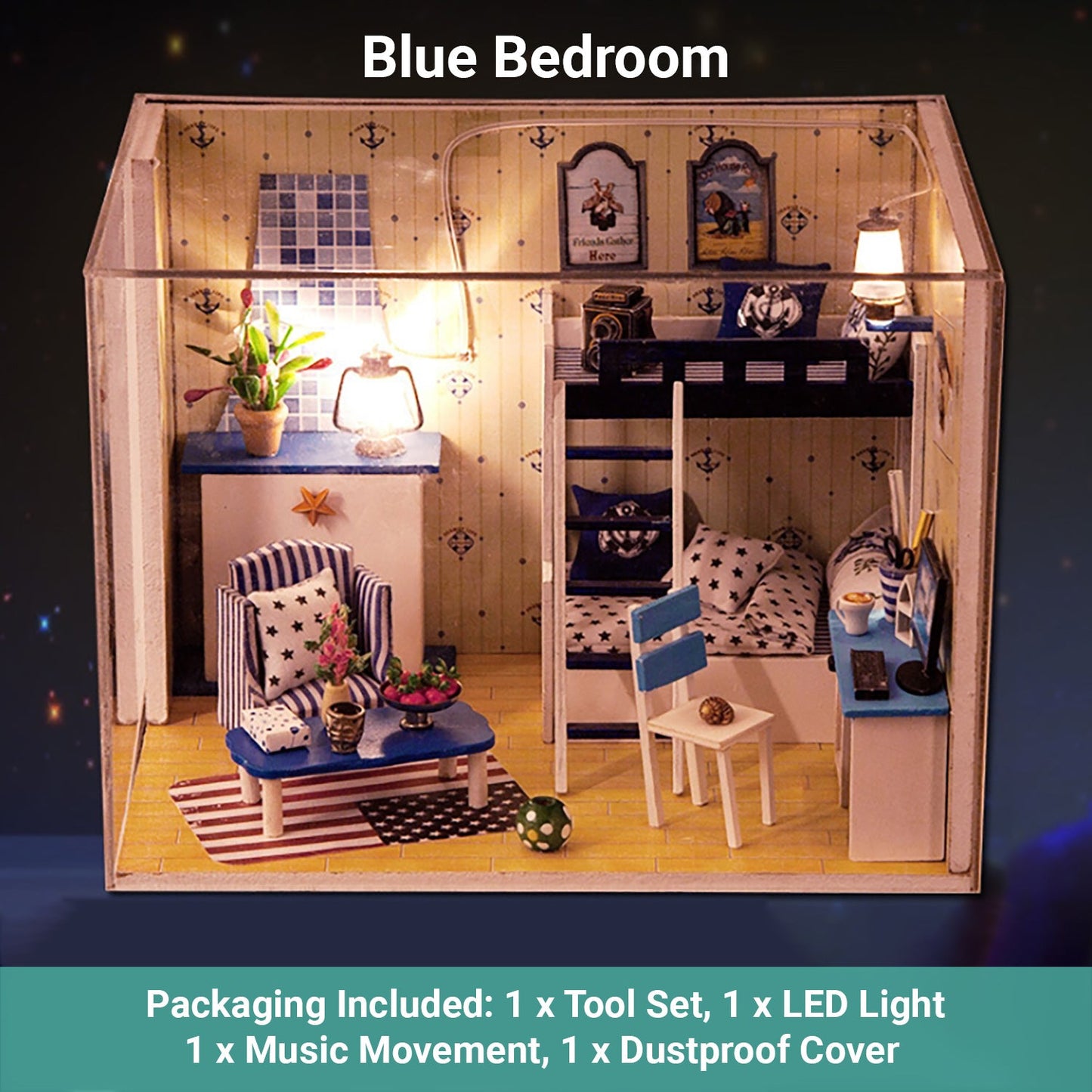 Lineguard DIY LED Doll House Mini Home Music Lighting Miniature Furniture Kit