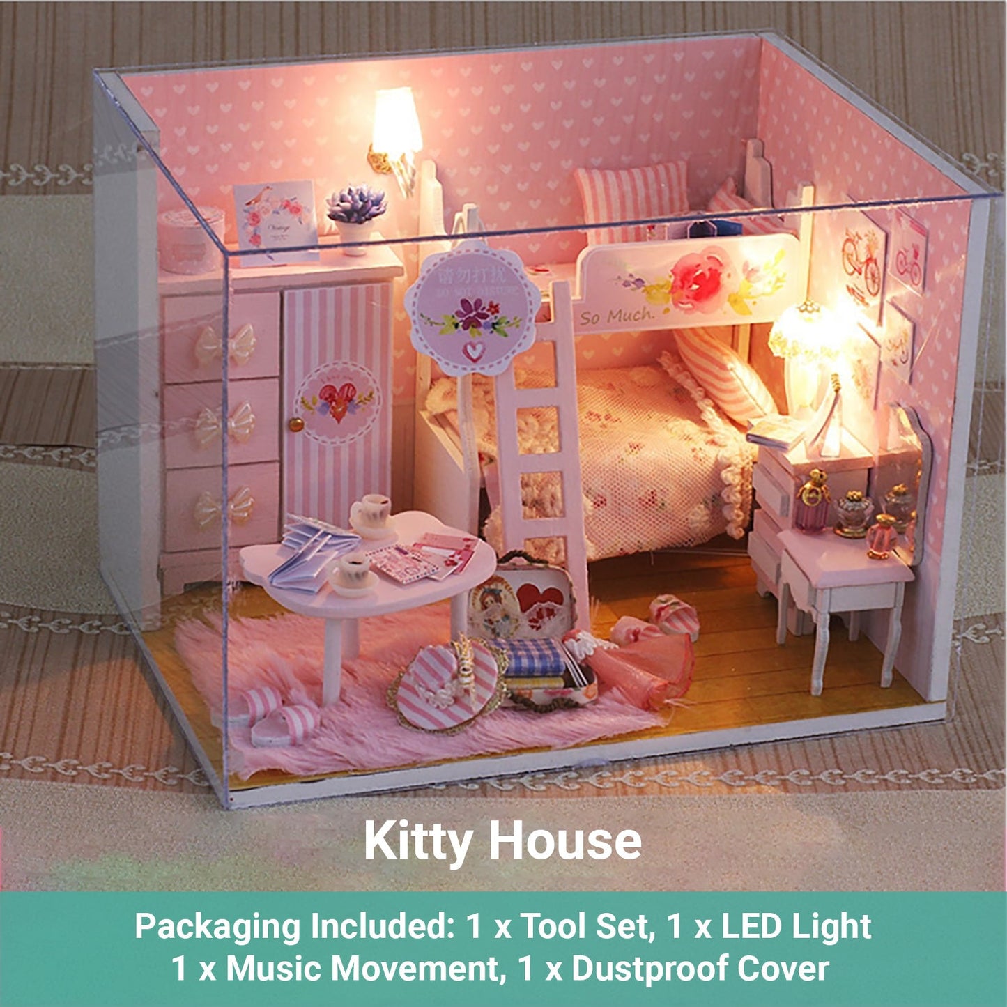 Lineguard DIY LED Doll House Mini Home Music Lighting Miniature Furniture Kit
