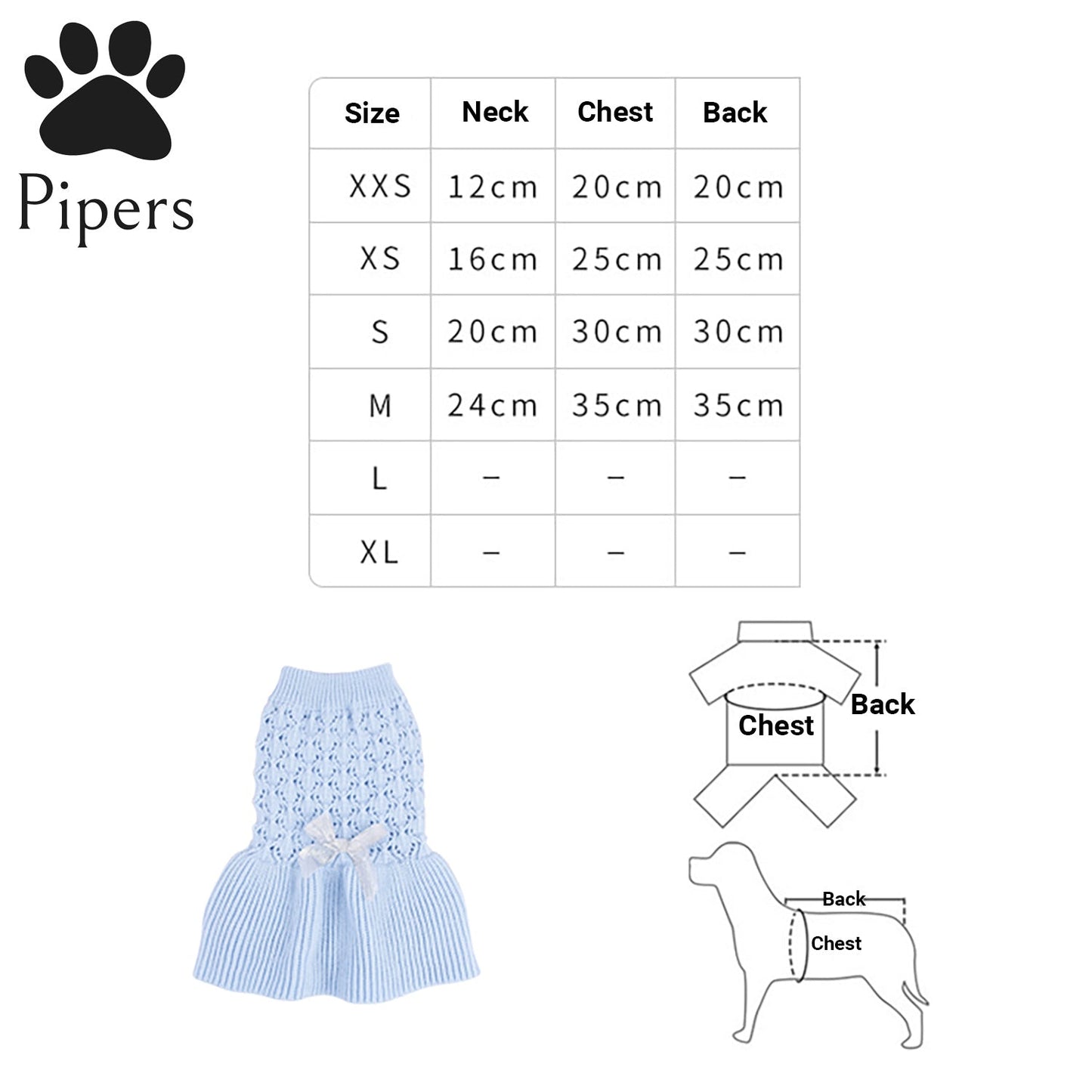 Pipers Pet Knit Dress Small Dog Cat Acrylic Cute Styled Skirt Sweater Clothes