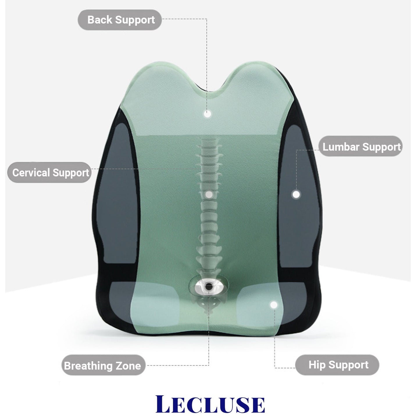 Lecluse Lumbar Support Pillow Car Memory Foam Back Posture Cushion Pain Relief