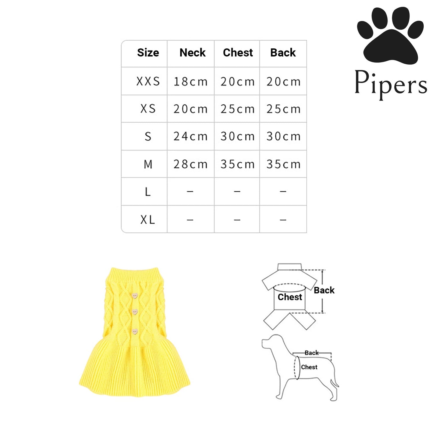Pipers Pet Knit Dress Small Dog Cat Acrylic Cute Styled Skirt Sweater Clothes