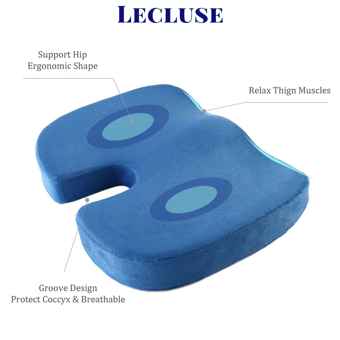 Lecluse 2Pcs Orthopedic Cushion Set Lumbar Support Pillow Memory Foam Chair Pad