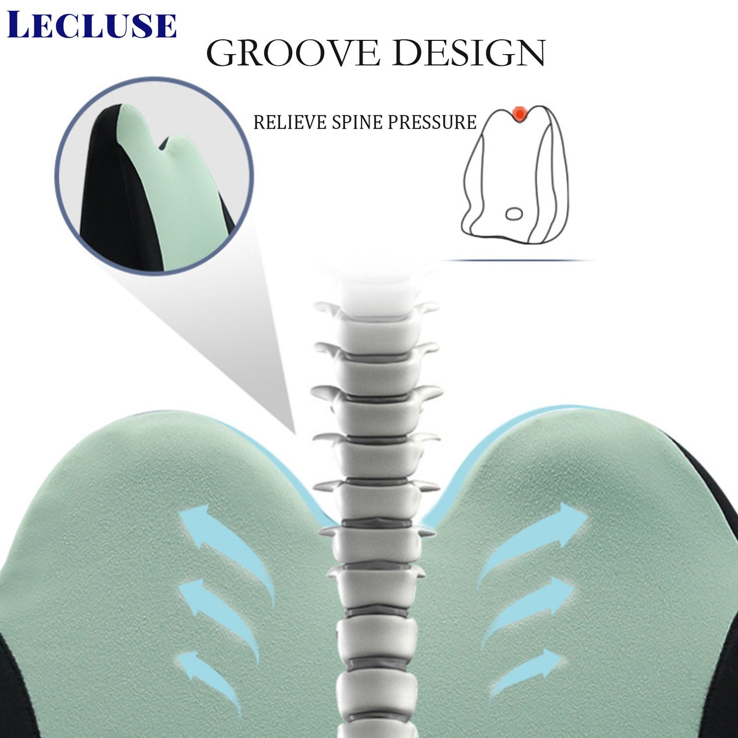 Lecluse Lumbar Support Pillow Car Memory Foam Back Posture Cushion Pain Relief
