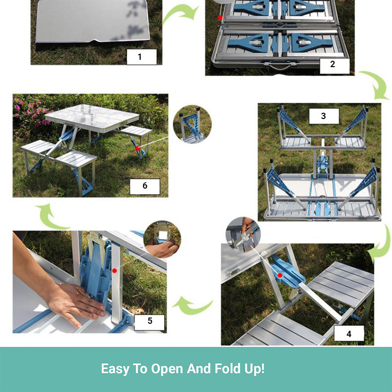 Crocox Folding Outdoor Table with Seats Camping Set Aluminum Alloy Portable Desk