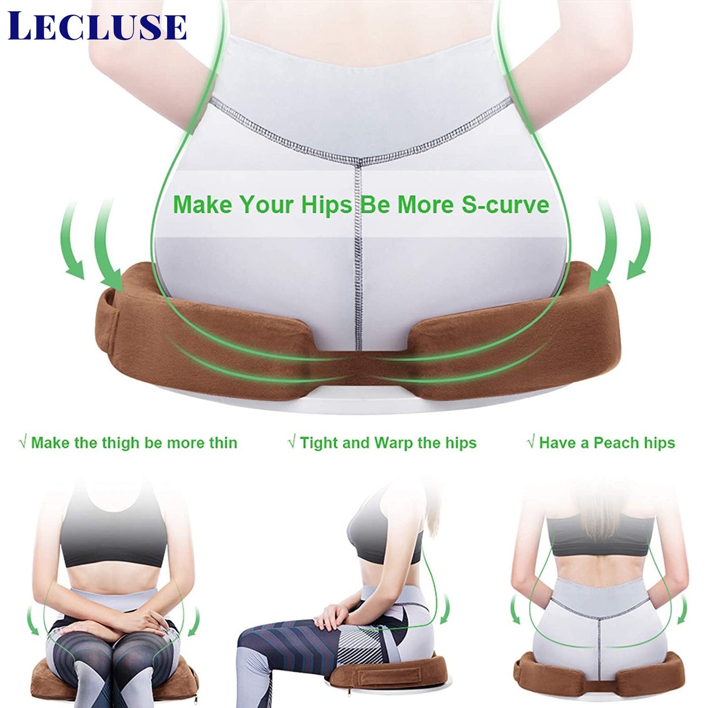 Lecluse 2Pcs Orthopedic Cushion Set Lumbar Support Pillow Memory Foam Chair Pad