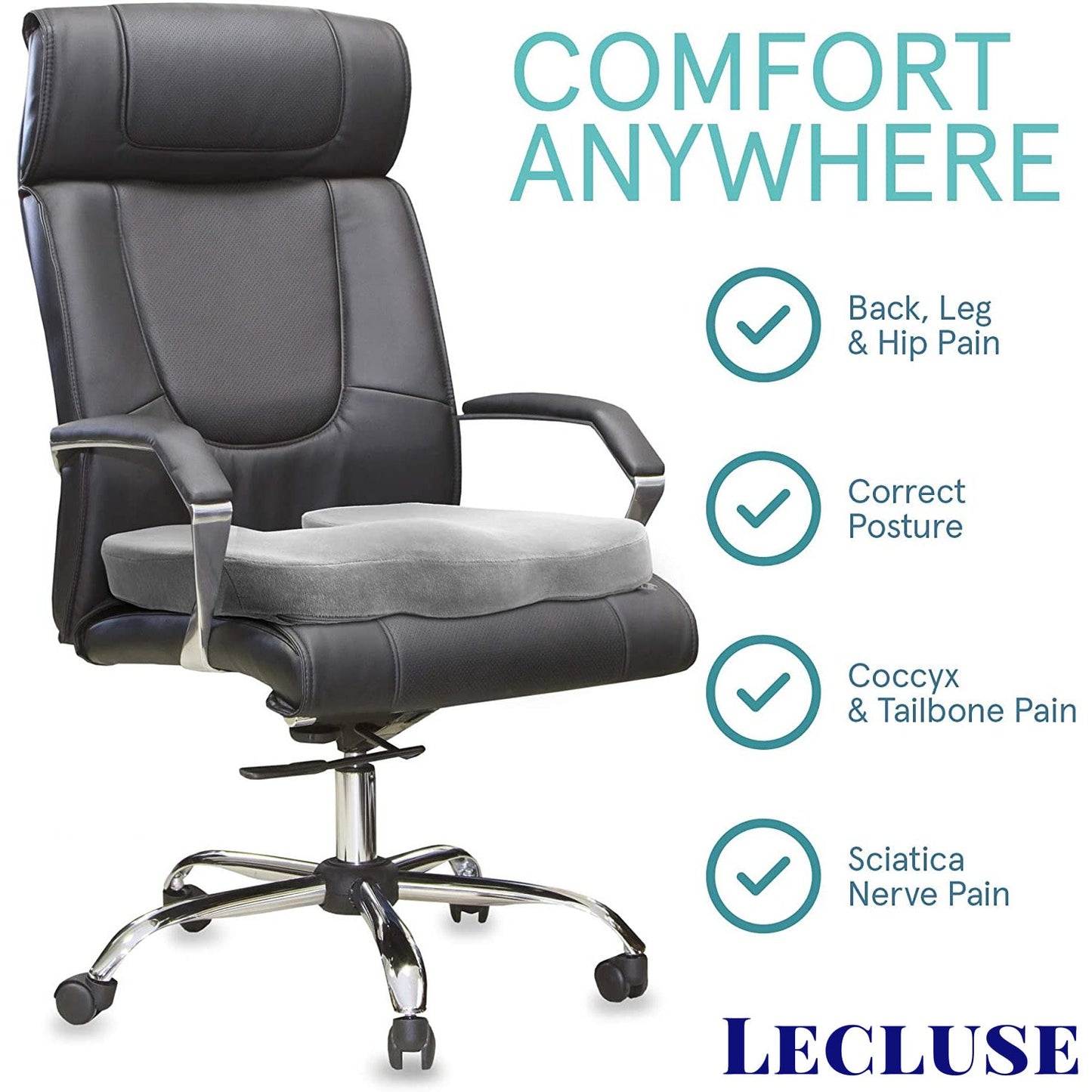 Lecluse 2Pcs Orthopedic Cushion Set Lumbar Support Pillow Memory Foam Chair Pad
