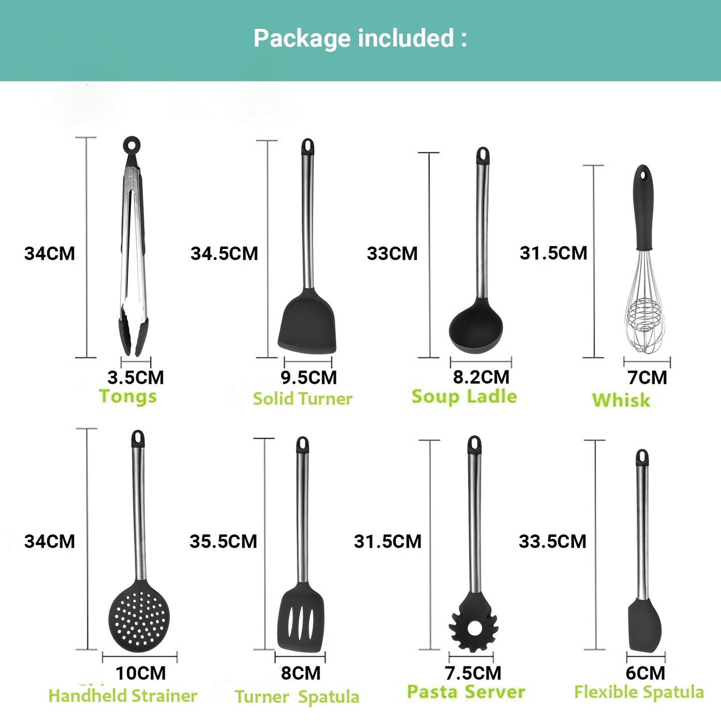 Lecluse Kitchen Utensil Set Silicone Non-Stick Cooking Stainless Steel 8Pcs