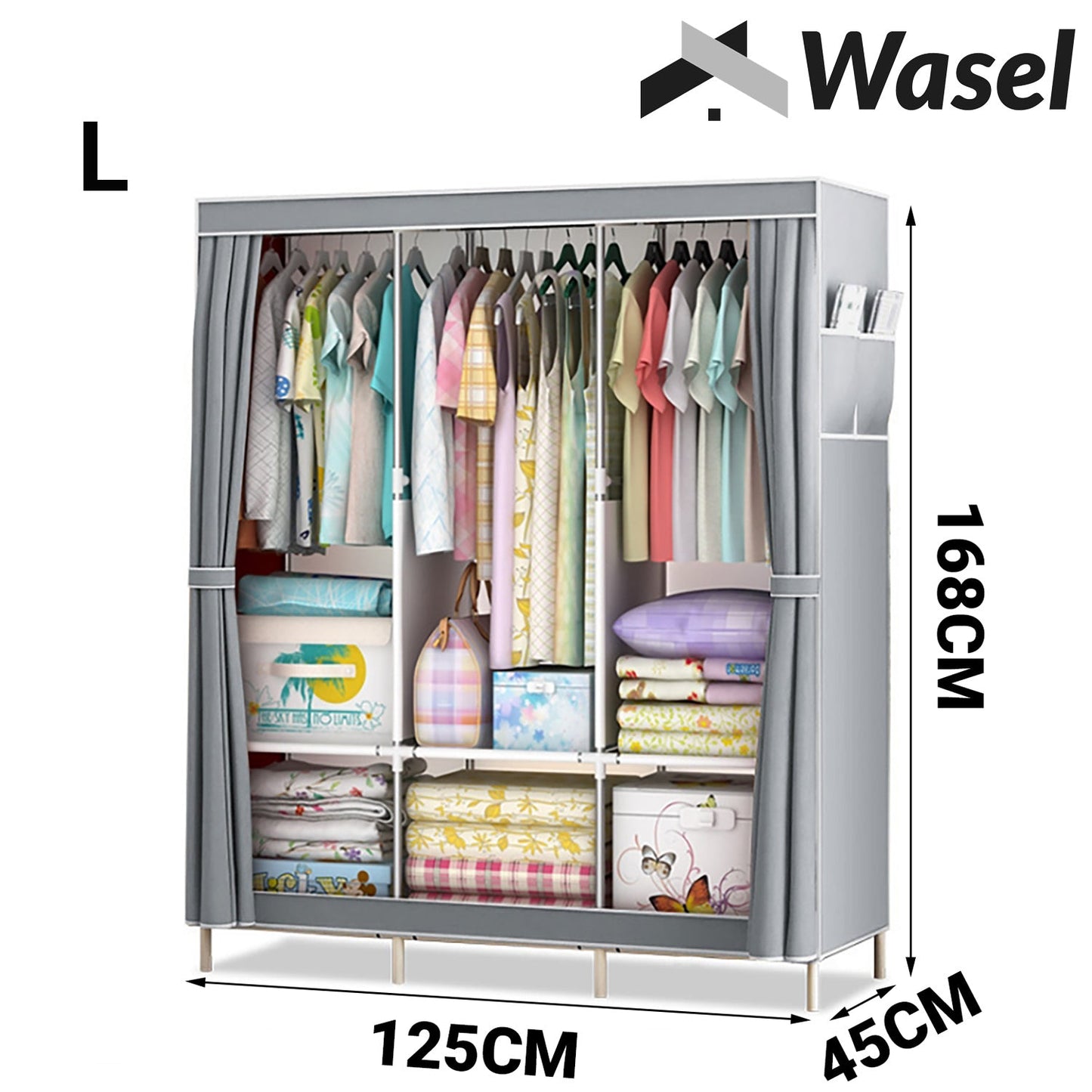 Wasel Portable Clothes Closet Large Wardrobe Storage Organiser Shelf Cabinet