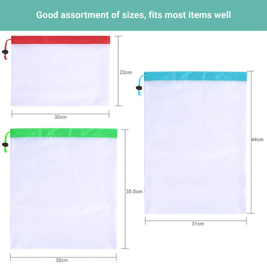 Lecluse 12Pcs Reusable Mesh Bags Produce Vegetable Fruit Toy Storage Pouch