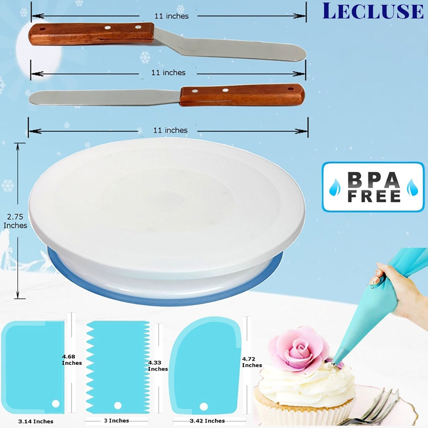 Lecluse Cake Decorating Tools Set Baking Turntable Rotating Stand 73/223Pcs