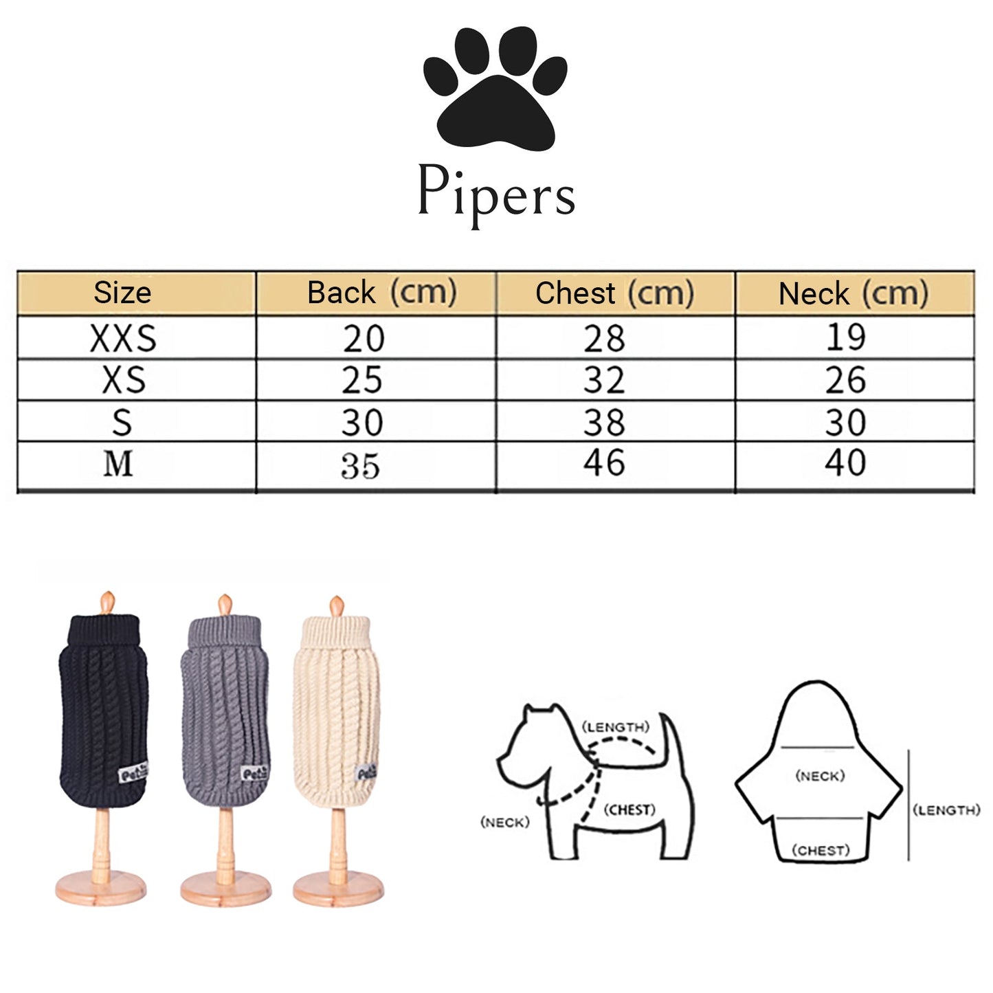 Pipers Dog Sweater Pet Clothes Coat Turtleneck Knitwear Classic Winter Warm