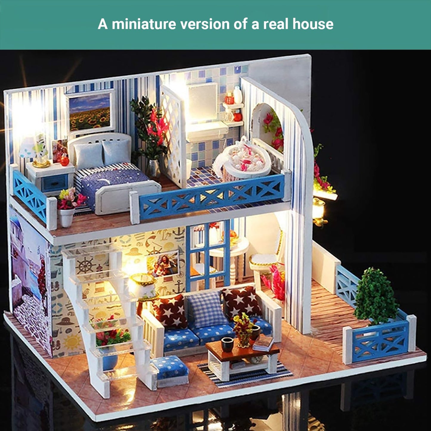 Lineguard DIY LED Doll House Mini Home Music Lighting Miniature Furniture Kit