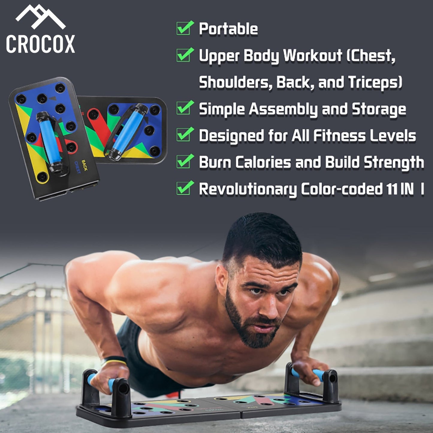 Crocox Push Up Board Fitness Stand Bar Muscle Training Rack Foldable Home Gym