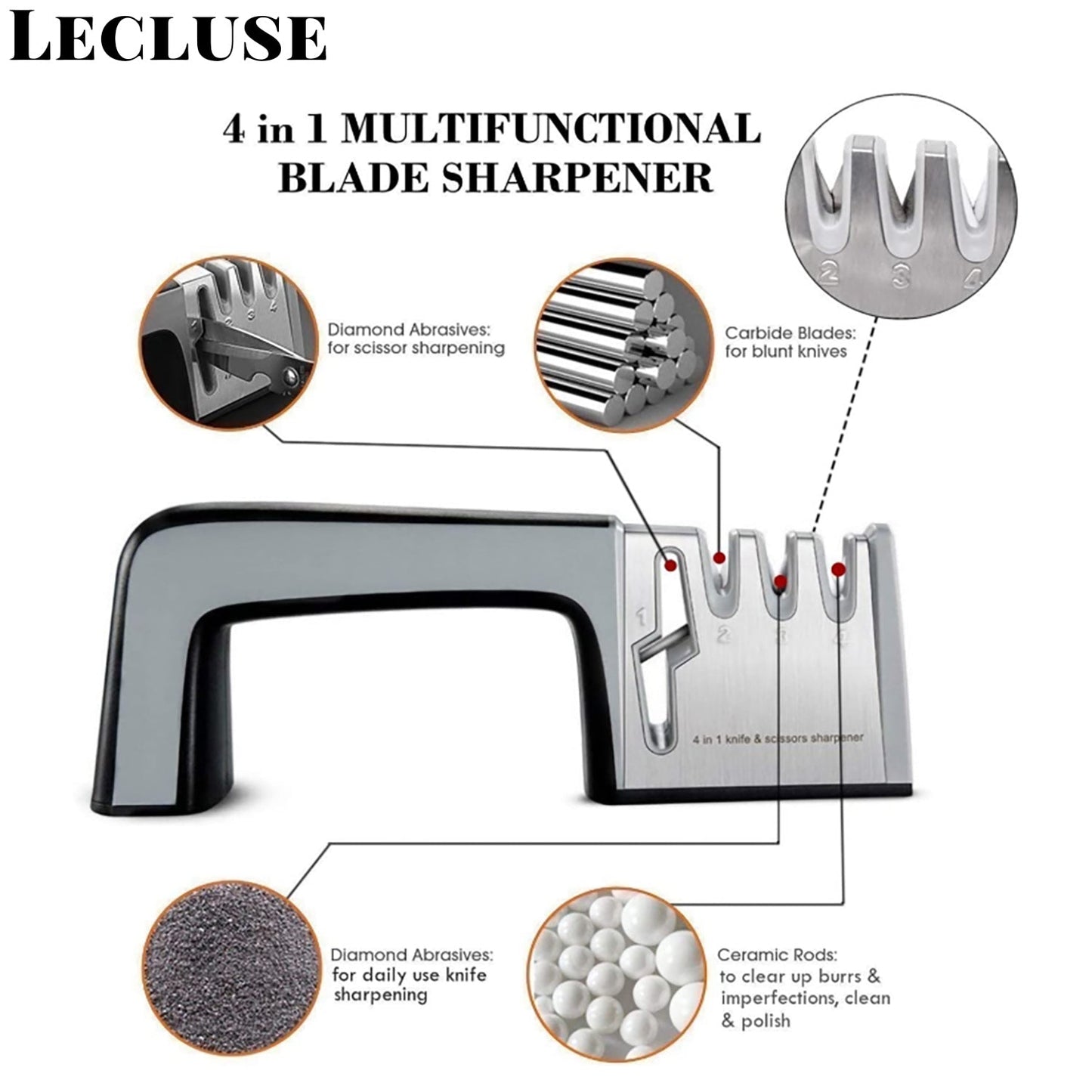 2x Lecluse Knife Sharpener 3/4 Stage Kitchen Diamond Tool Scissor Stainless