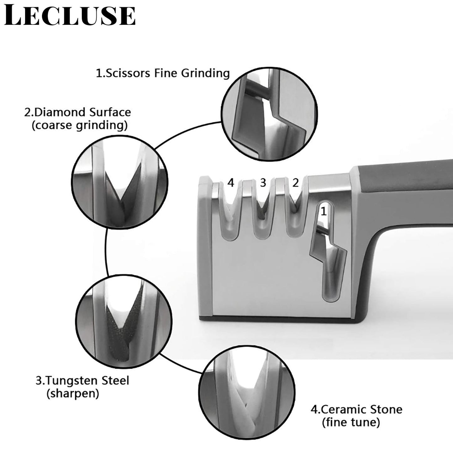 2x Lecluse Knife Sharpener 3/4 Stage Kitchen Diamond Tool Scissor Stainless