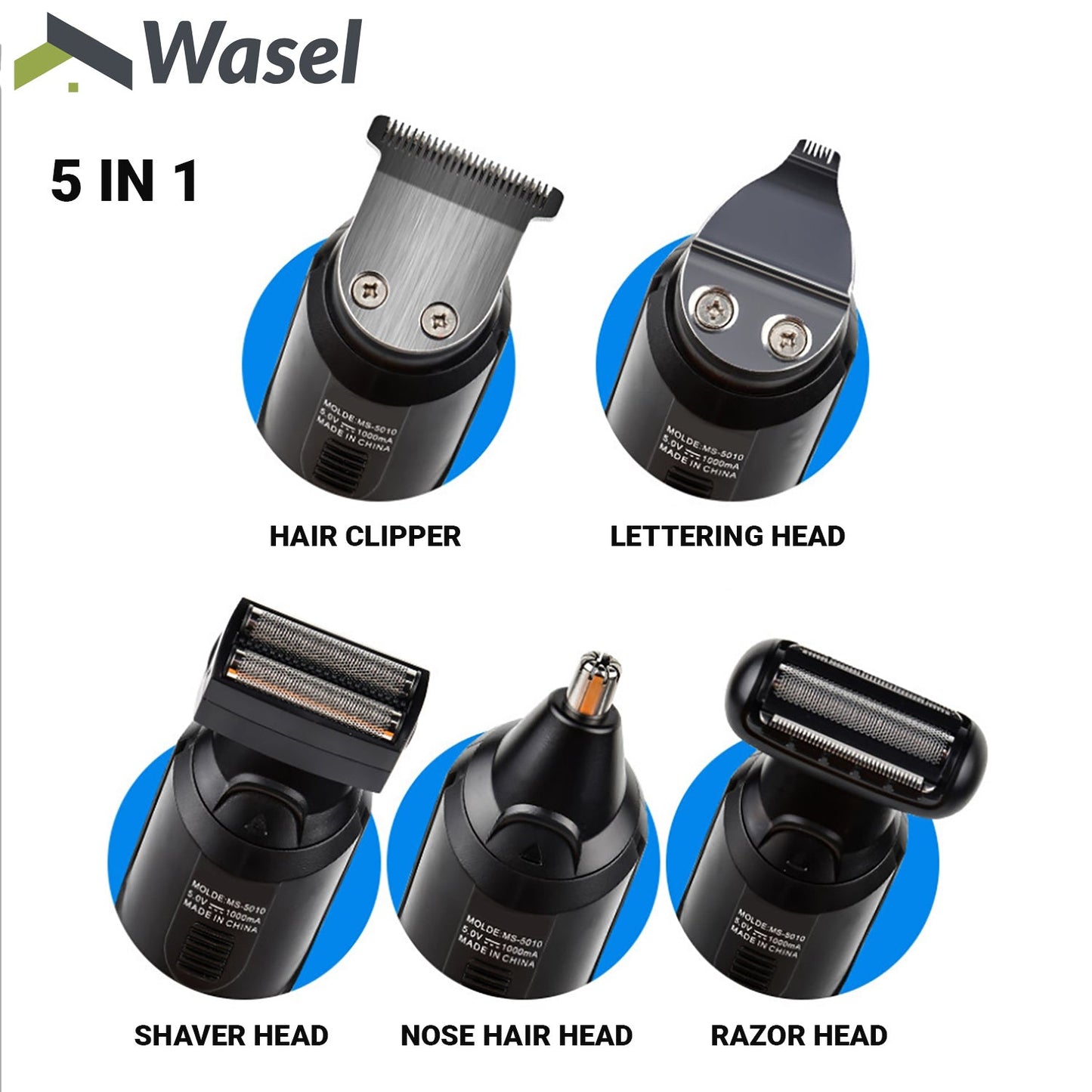 Wasel Electric Shaver Set Hair Clipper Beard Trimmer Cutter Kit Men Razor 5 In 1