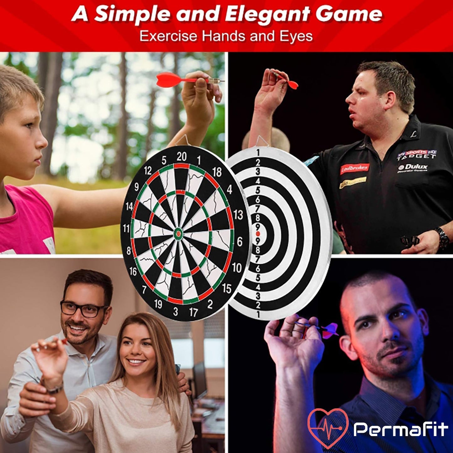 Permafit Dart Board Double Sides Professional Competition Set Rollup Magnetic