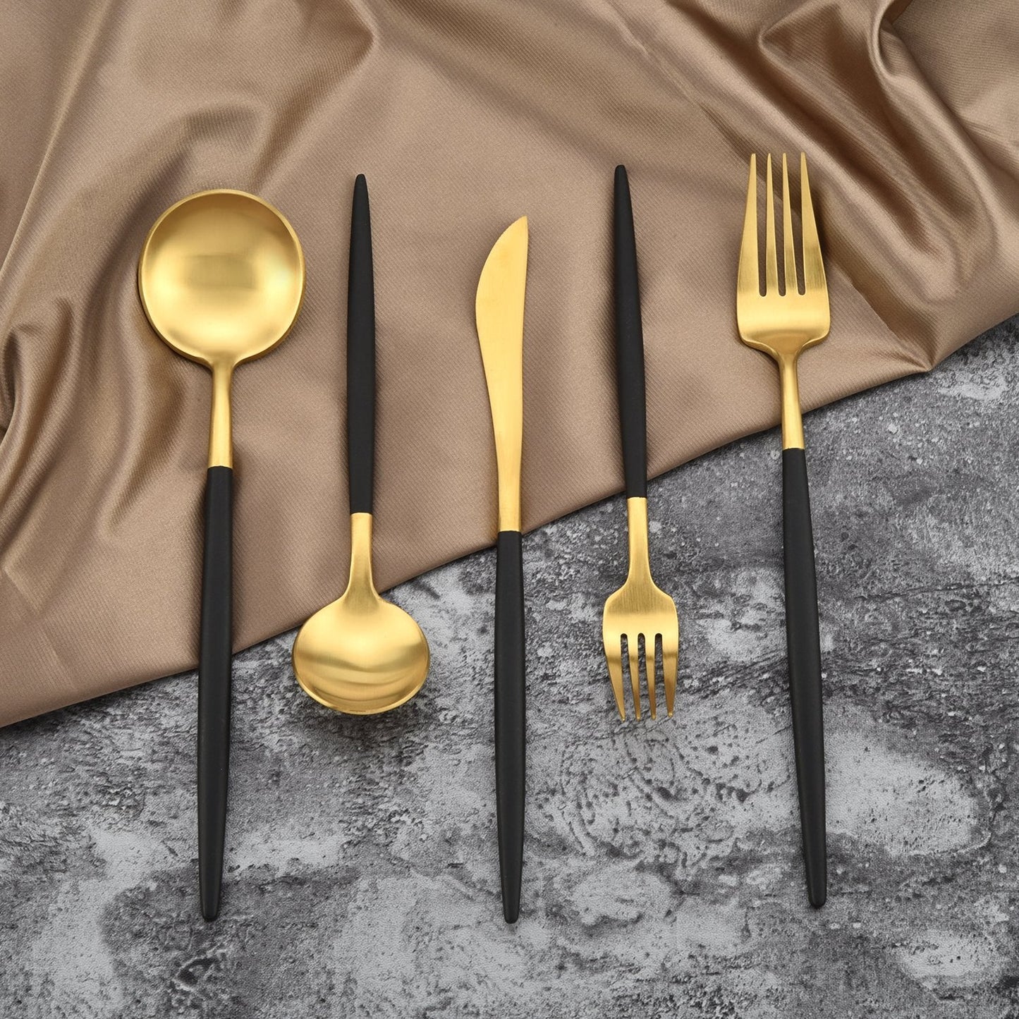 Lecluse Cutlery Set Stainless Steel Flatware Spoon Fork Knife Black Gold Silver