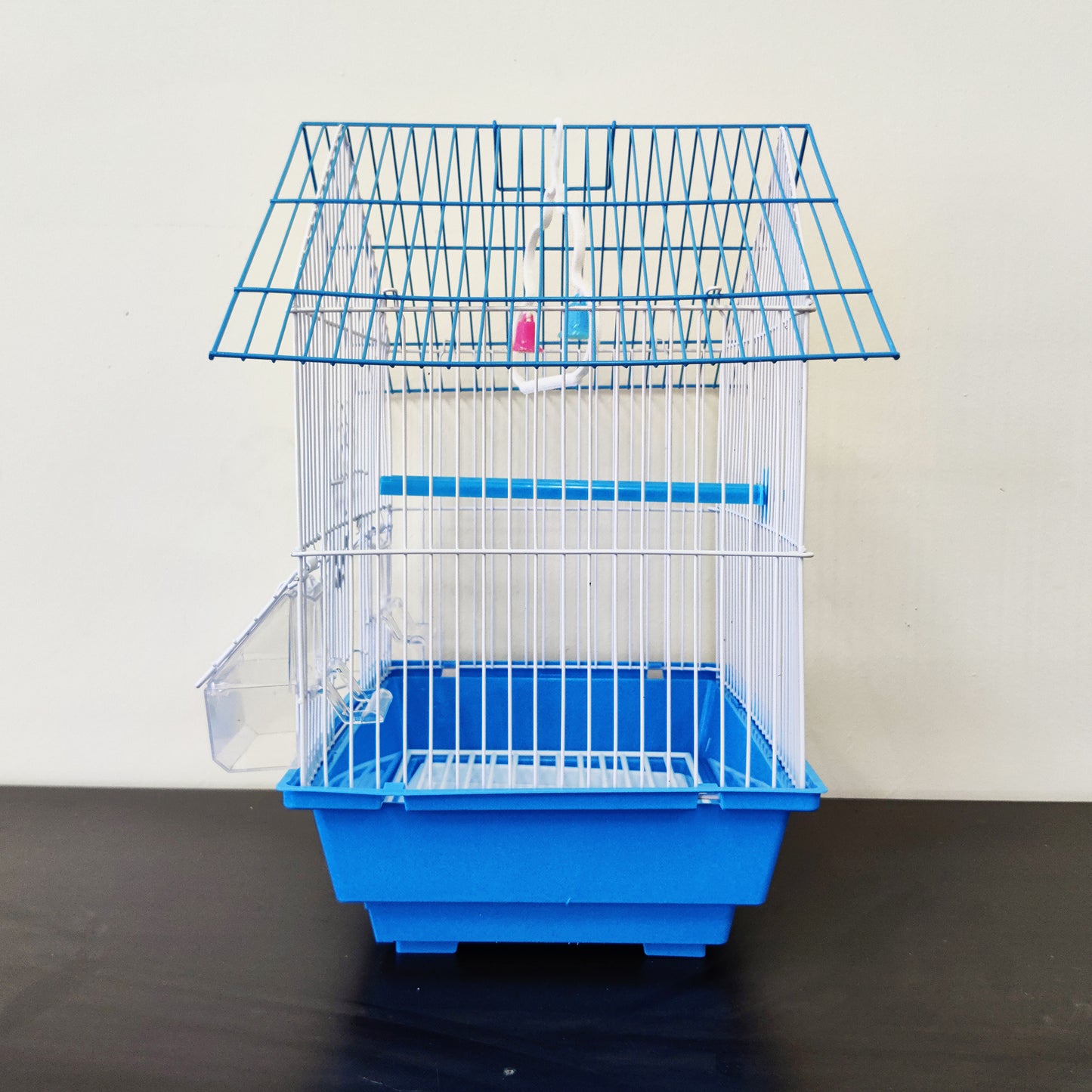 Bird Cage Small Medium Metal Frame Angled Roof Blue 29.5cm x 22.3cm x 38.5cm