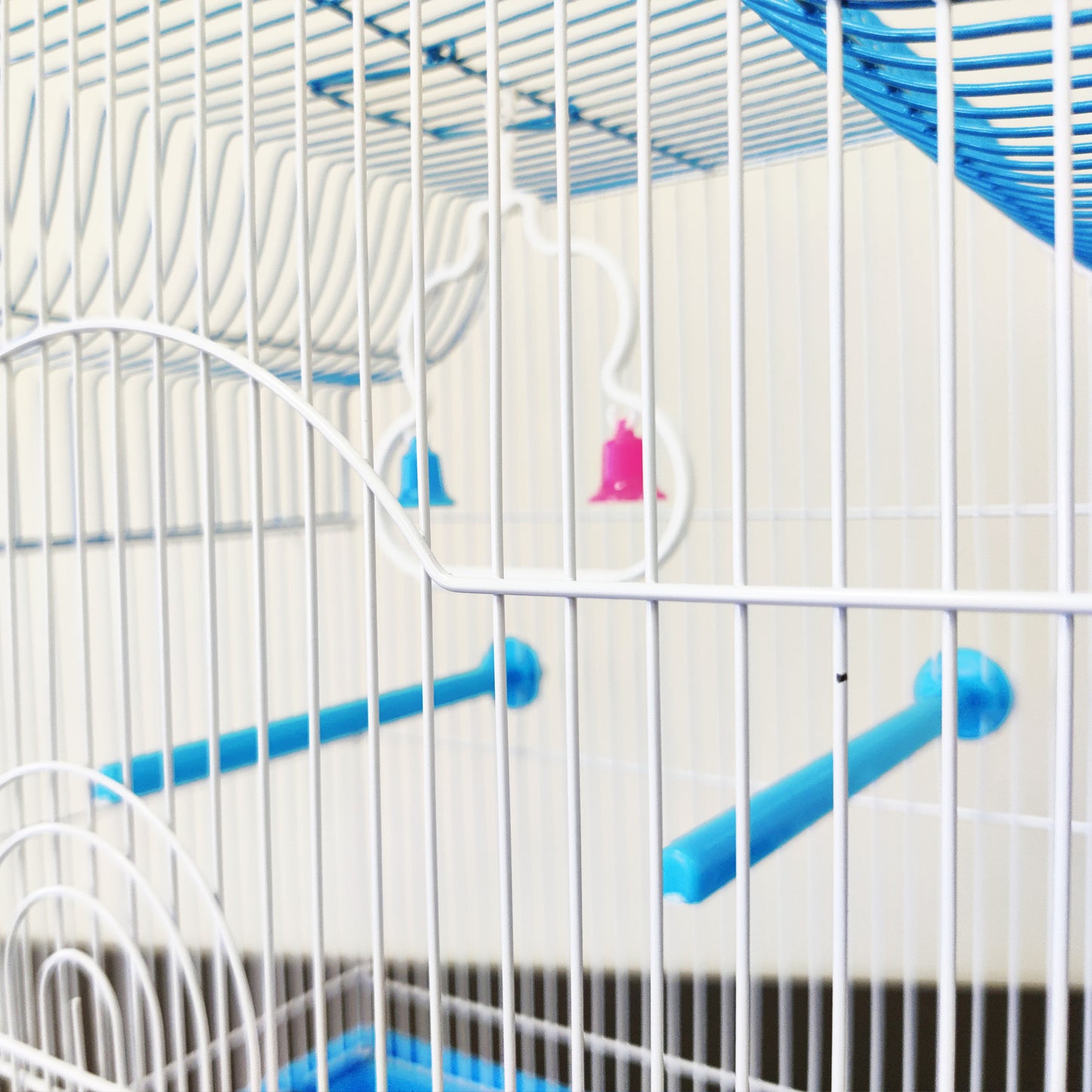 Bird Cage Small Medium Metal Frame Square Roof White Blue 37cm x 28cm x 46cm
