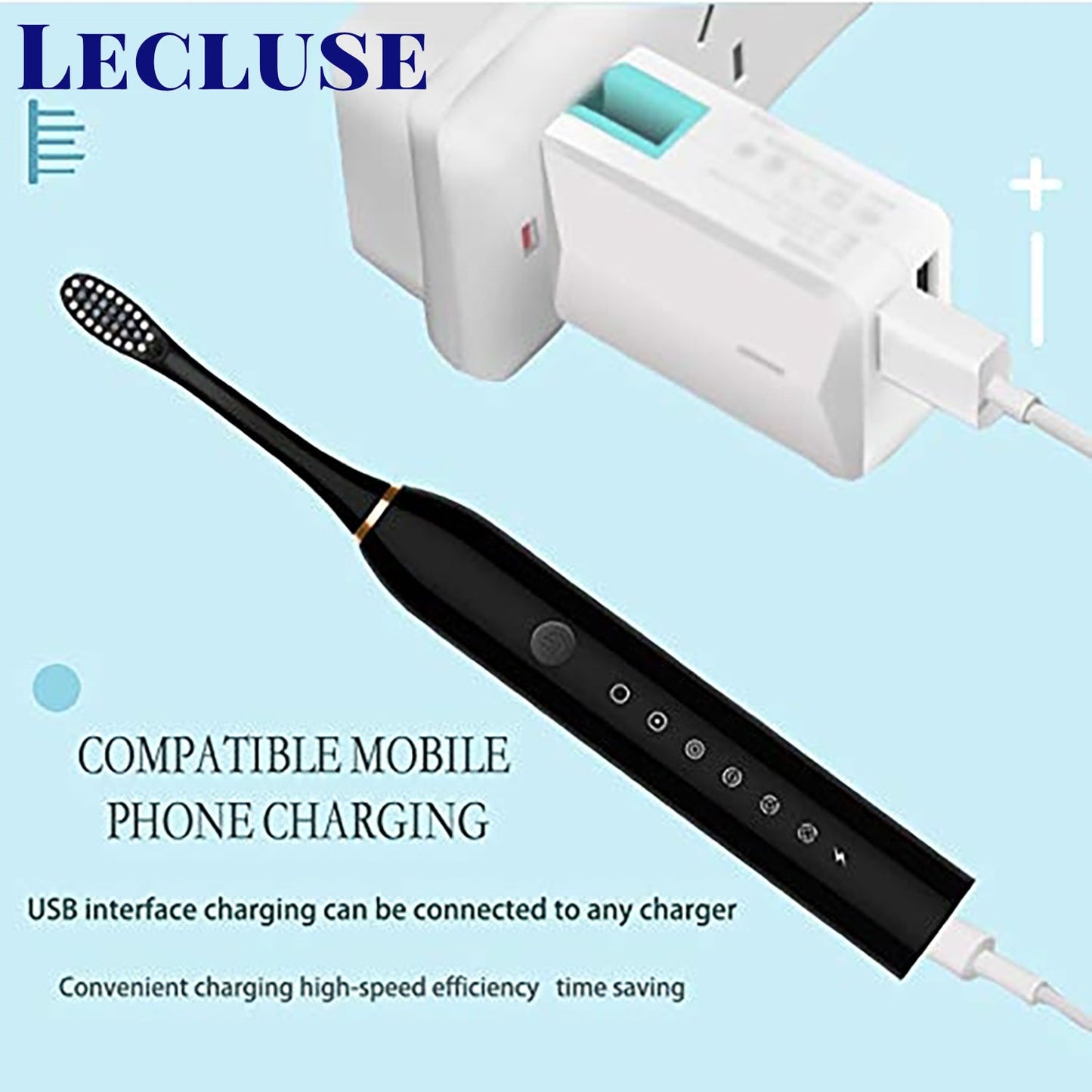 Lecluse Sonic Electric Toothbrush USB Rechargeable Ultra Whitening Adults Kids