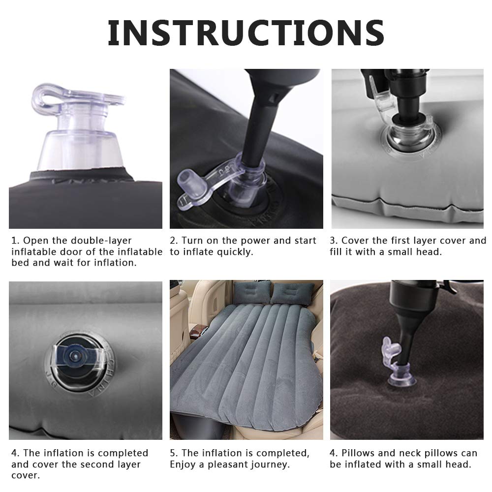 Crocox Car Inflatable Mattress Air Bed Back Seat Camping Travel Portable Cushion