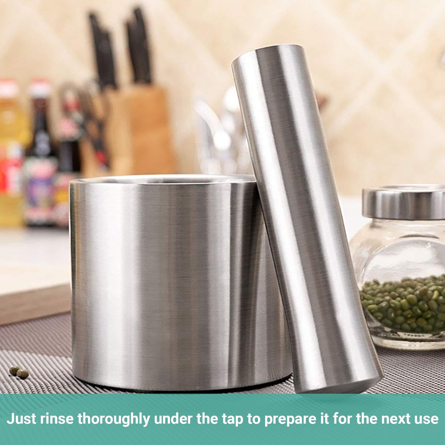 Wasel Mortar And Pestle Set Stainless Steel Garlic Crusher Spices Herbs Grinder