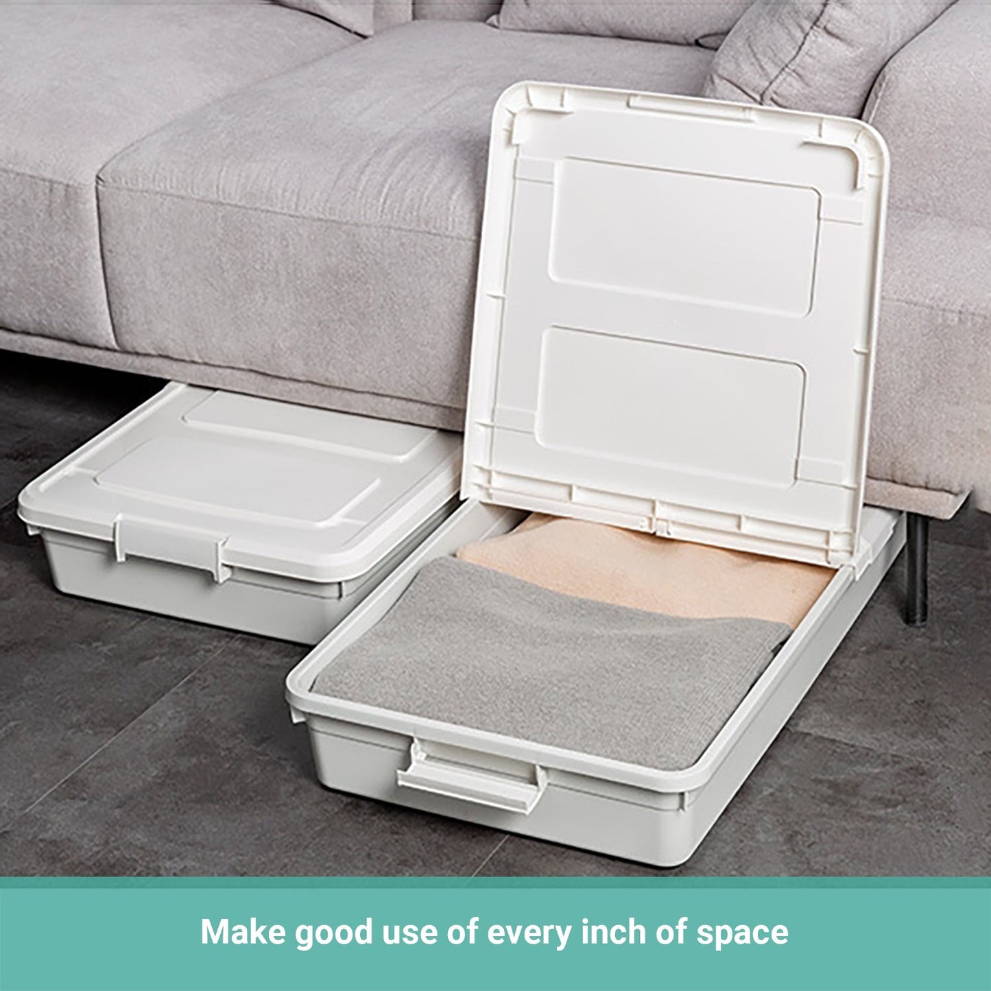 Lecluse Bed Bottom Storage Box Under-Bed Case Container Organizer Pully Wheel PP
