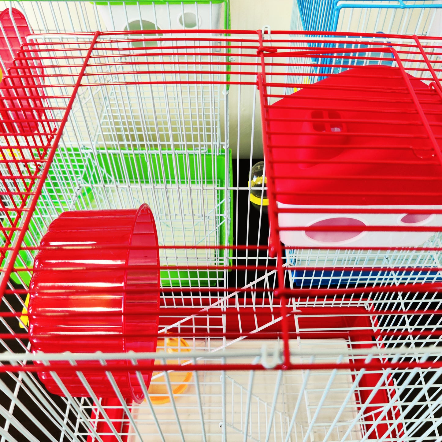 Mouse Hamster Cage Metal Frame Square Roof Red Coloured Toys 30cm x 23cm x 41cm