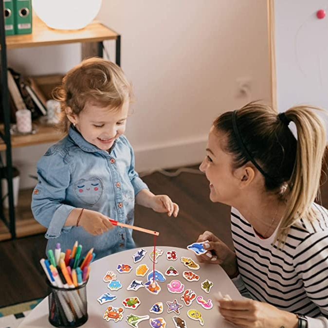 Truboo Kids Magnetic Fishing Toy Children Wooden Puzzle Game Set Toddlers 2 3 4