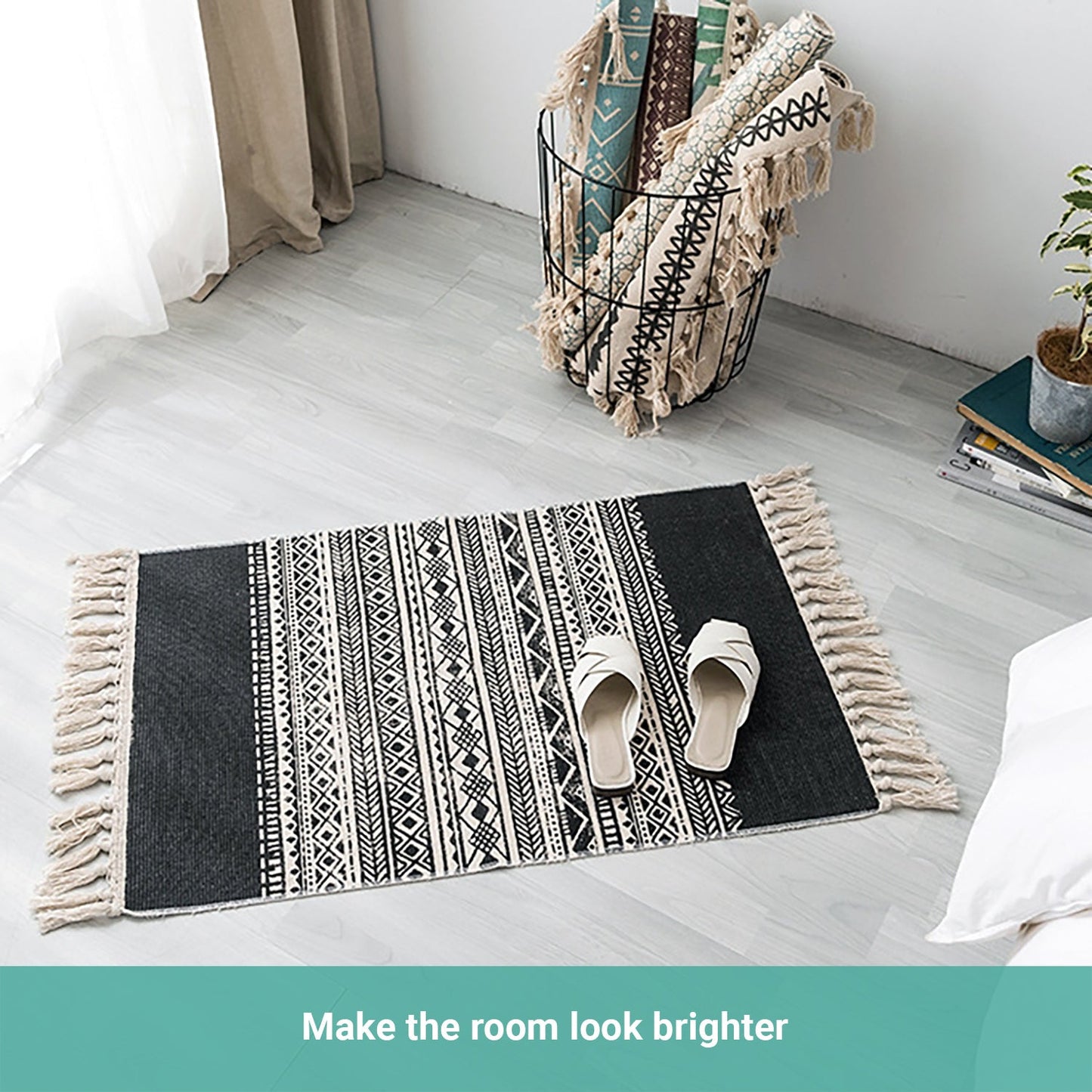 Lecluse Cotton Area Rug Living Room Mat Hand Woven Floor Carpet Round/Rectangle