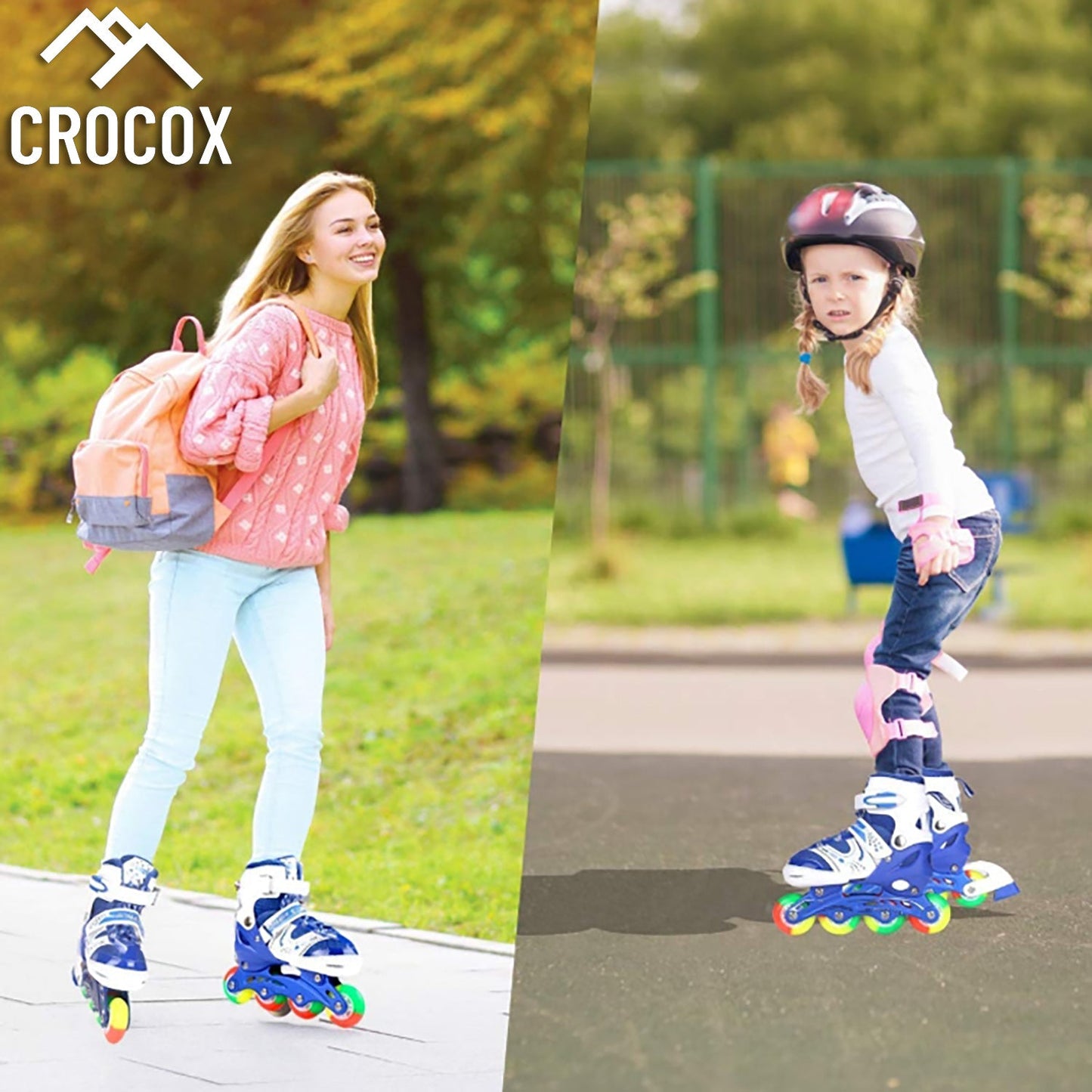Crocox Kids Inline Skates Roller Blades Adjustable Light Up Boots Children Girls