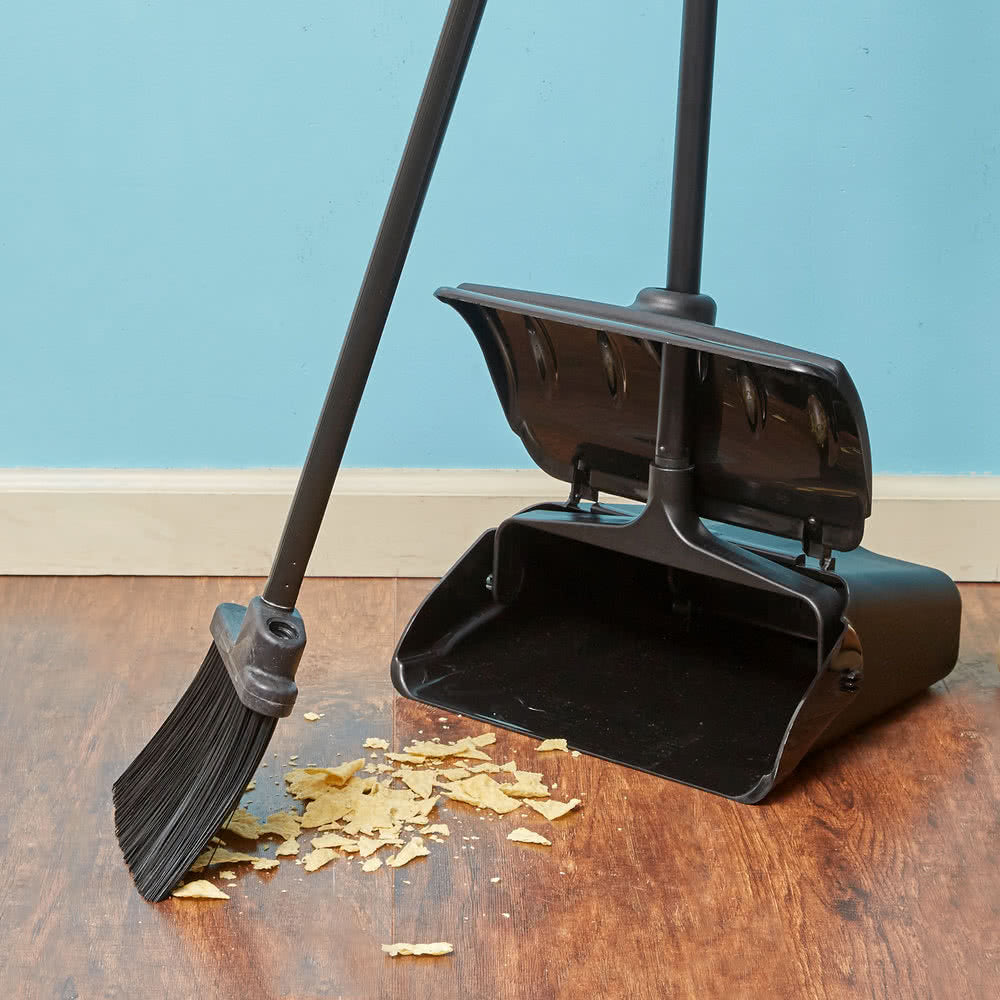 Dustpan and Brush Broom Set Dust Pan Long Black Sweep Lobby Garden Lid Cover 95