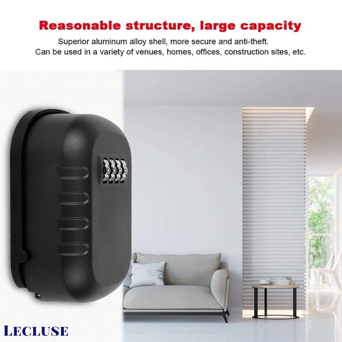 Lecluse Key Lock Box Storage Case Wall Mounted 4 Digit Password Security Hider