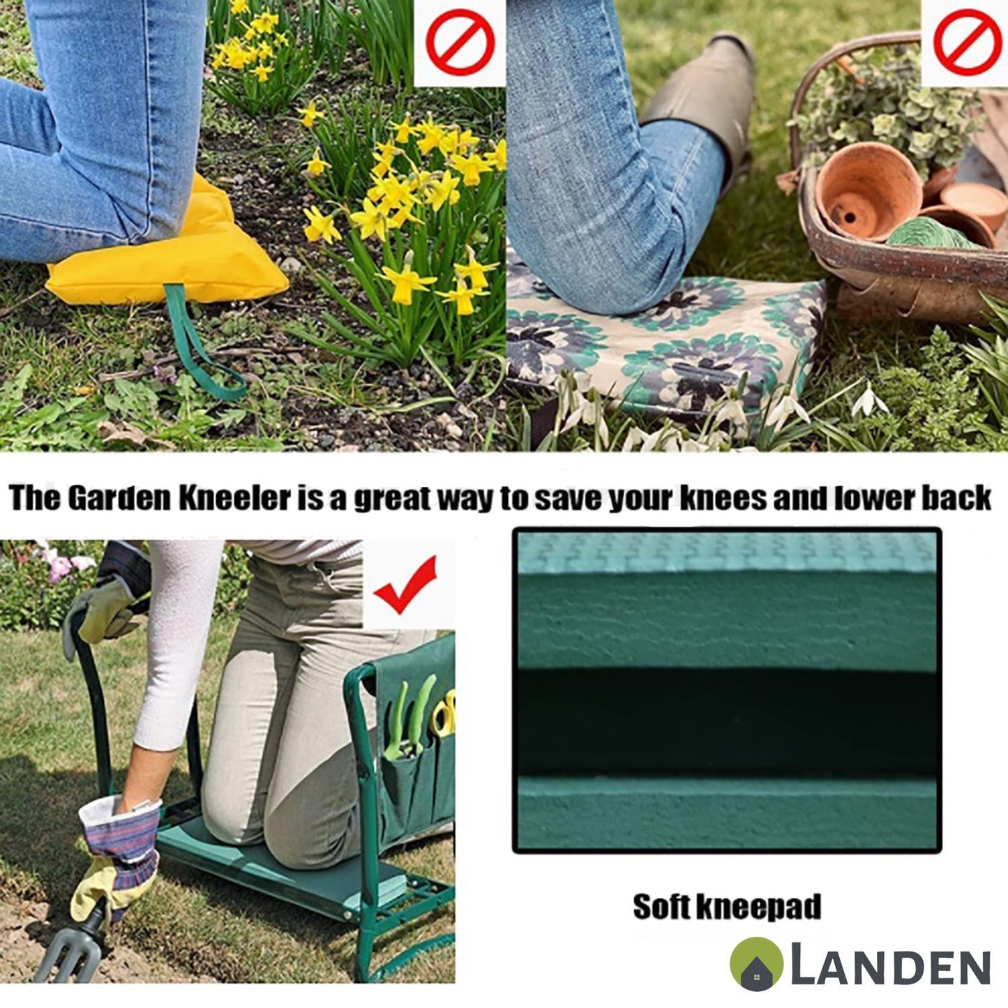 Landen Garden Kneeler & Seat Portable Bench Foldable Stool EVA Foam Bag Pouch