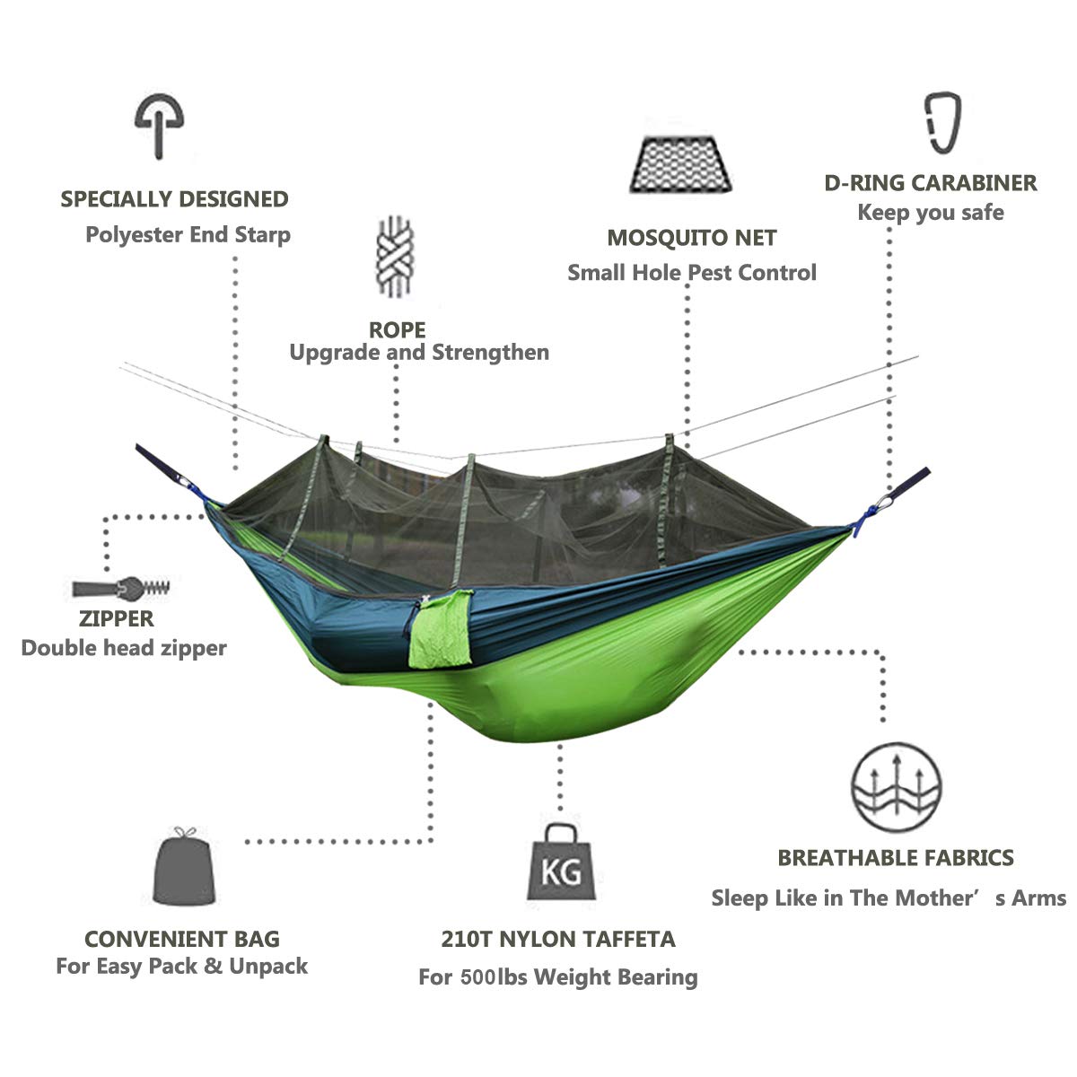 Crocox Hammock With Mosquito Net Double Camping Swing Bed Straps Travel Outdoor