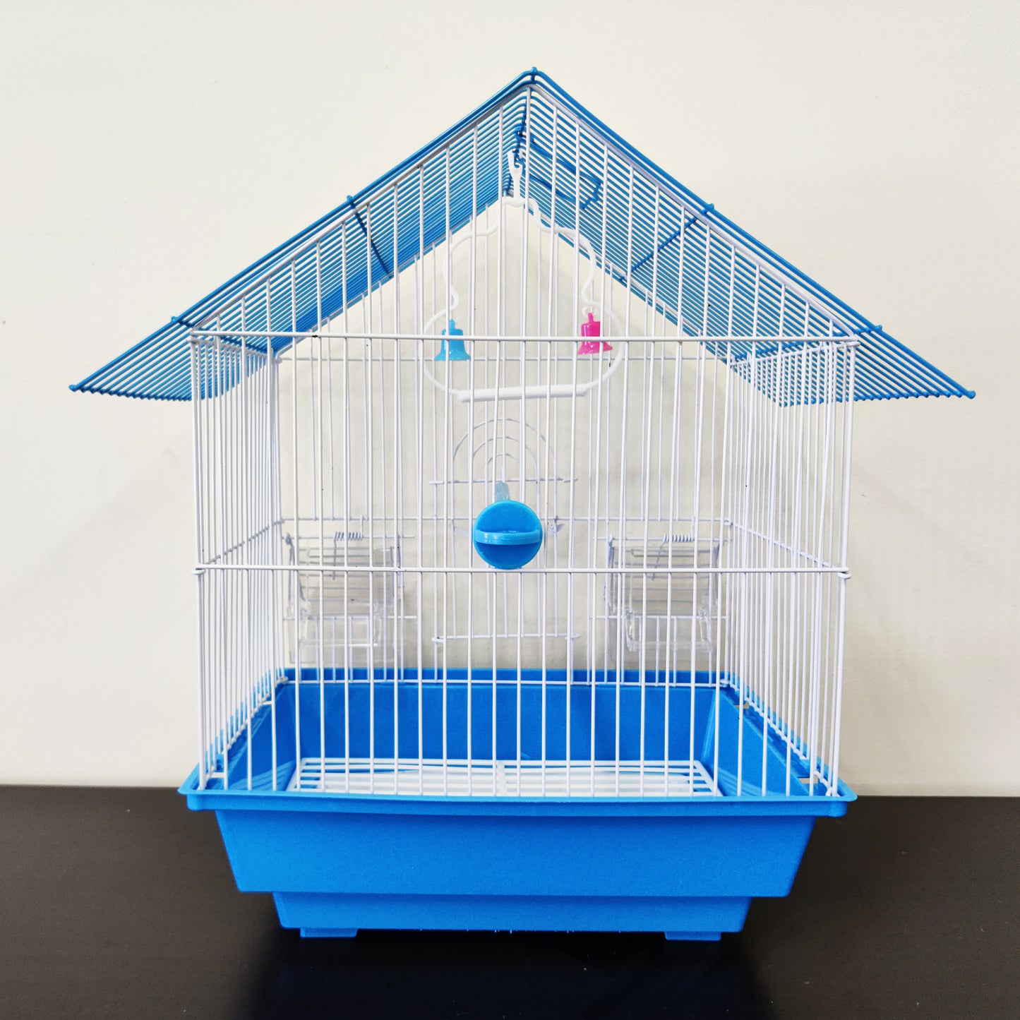 Bird Cage Small Medium Metal Frame Angled Roof Blue 29.5cm x 22.3cm x 38.5cm