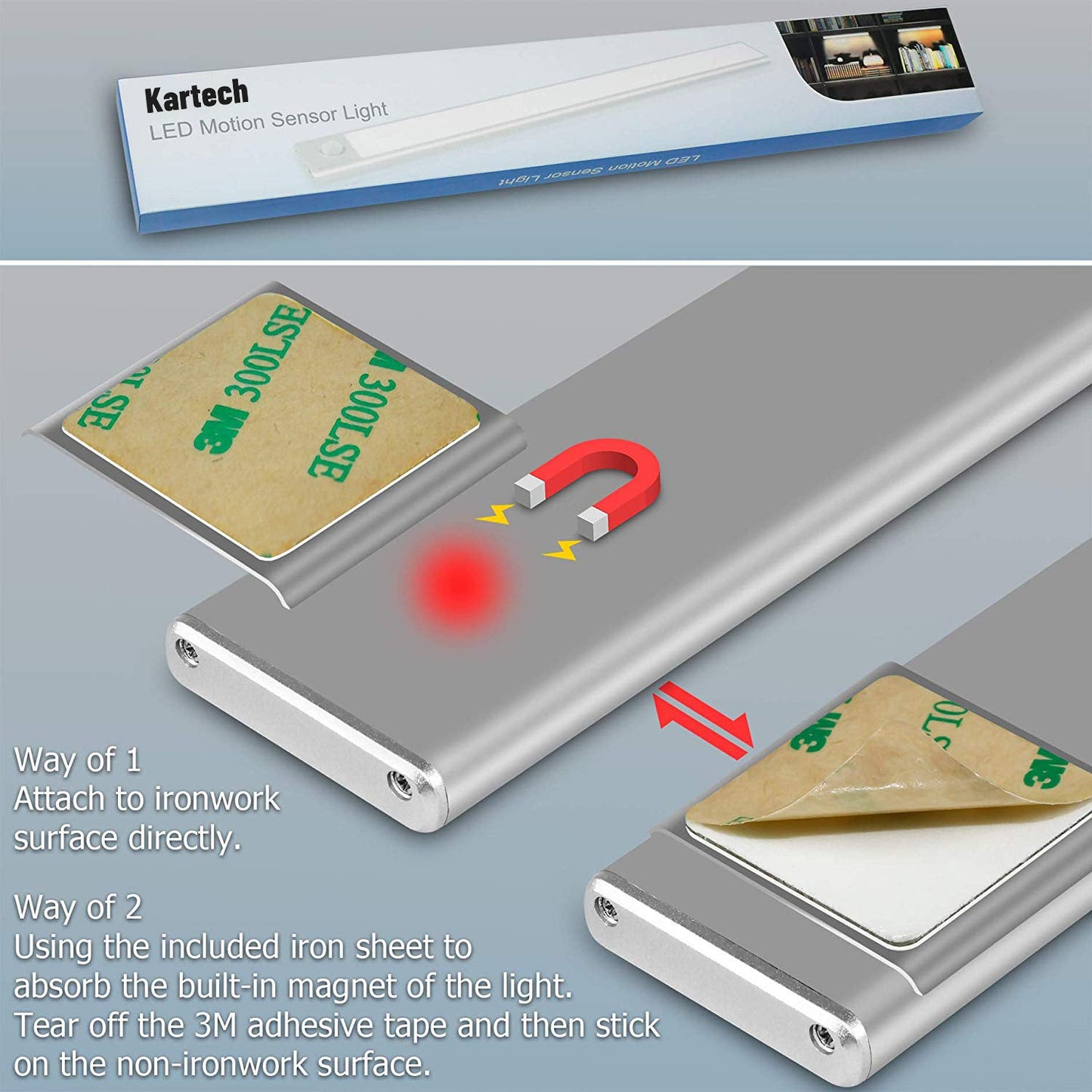 Kartech LED Light Bar USB Rechargeable Motion Sensor Night Lamp Kitchen Wardrobe