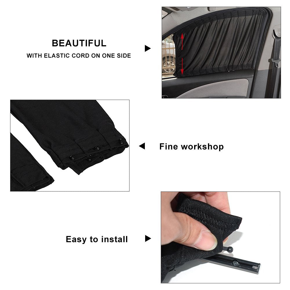 2x Kartech Car Window Curtains Retractable Sun Shades UV Protection Black Rear