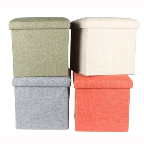 Folding Ottoman Storage Cube Footstool Stool Blanket Box Pouf Faux Leather Linen