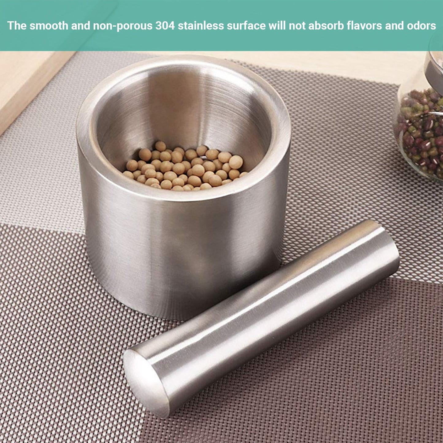 Wasel Mortar And Pestle Set Stainless Steel Garlic Crusher Spices Herbs Grinder