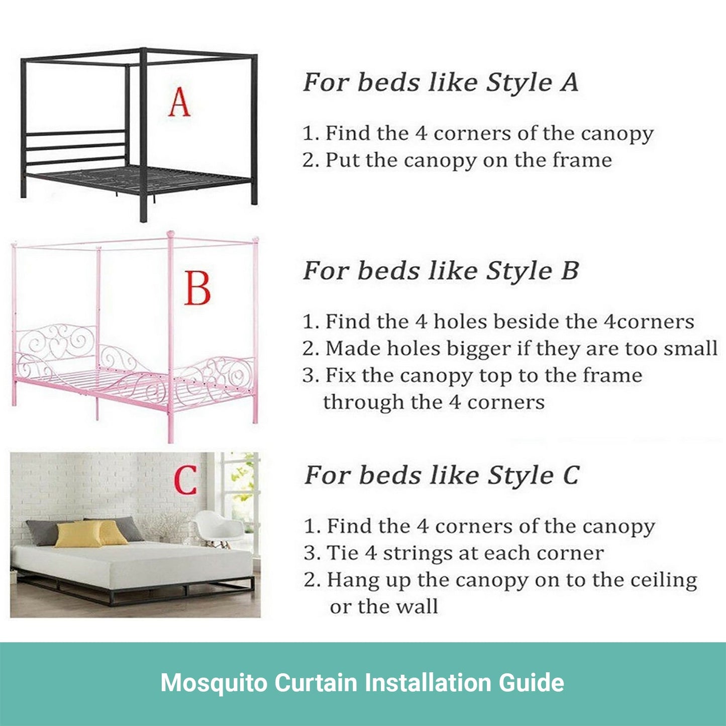 Lecluse Romantic Mosquito Curtain 4 Corner Bed Canopy King Queen Size Netting