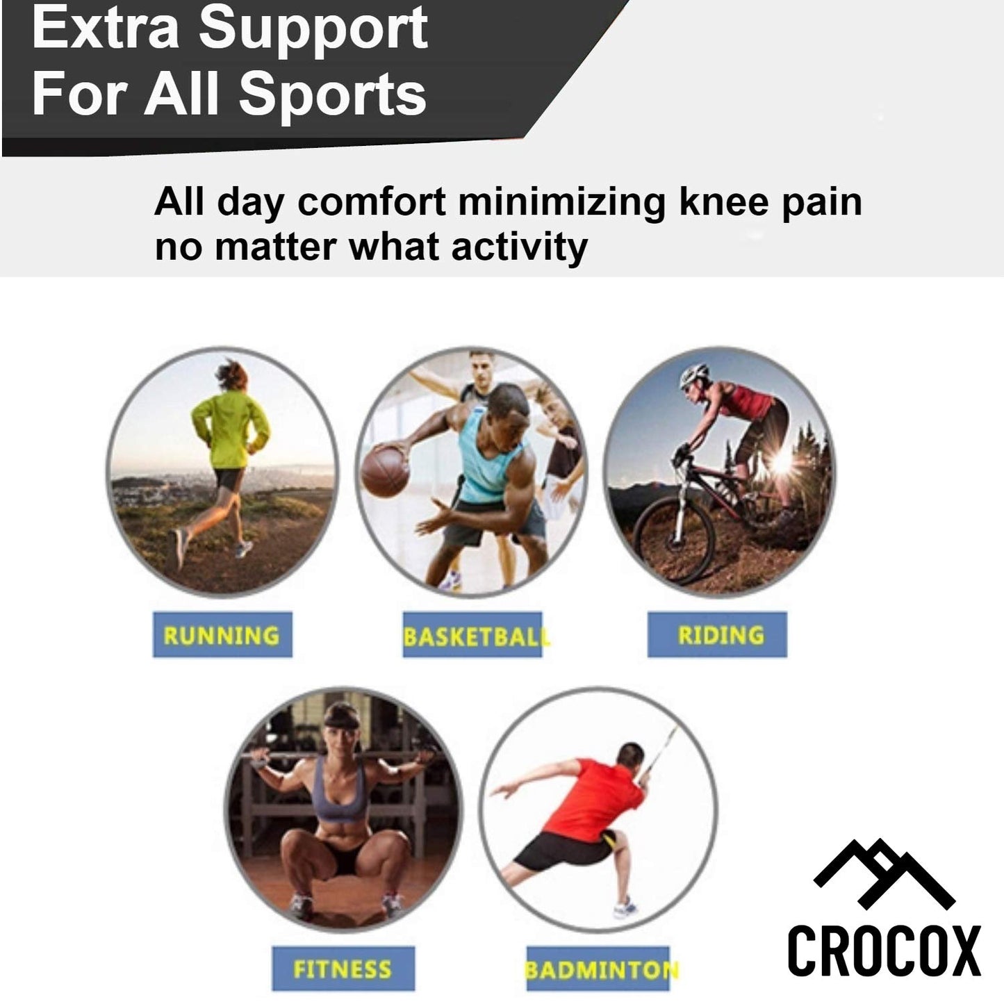 Crocox Knee Braces Support Strap Compression Sleeve Silicone Pad M L XL Adult