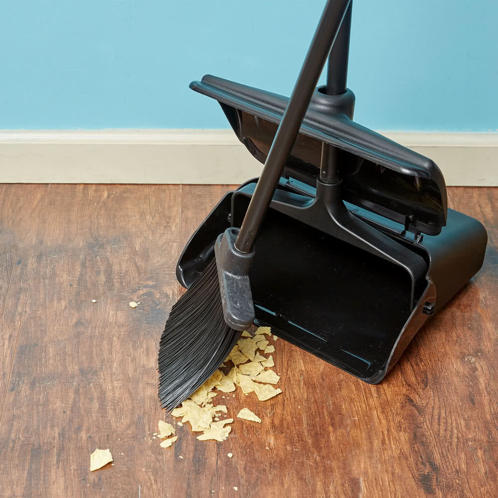 Dustpan and Brush Broom Set Dust Pan Long Black Sweep Lobby Garden Lid Cover 95
