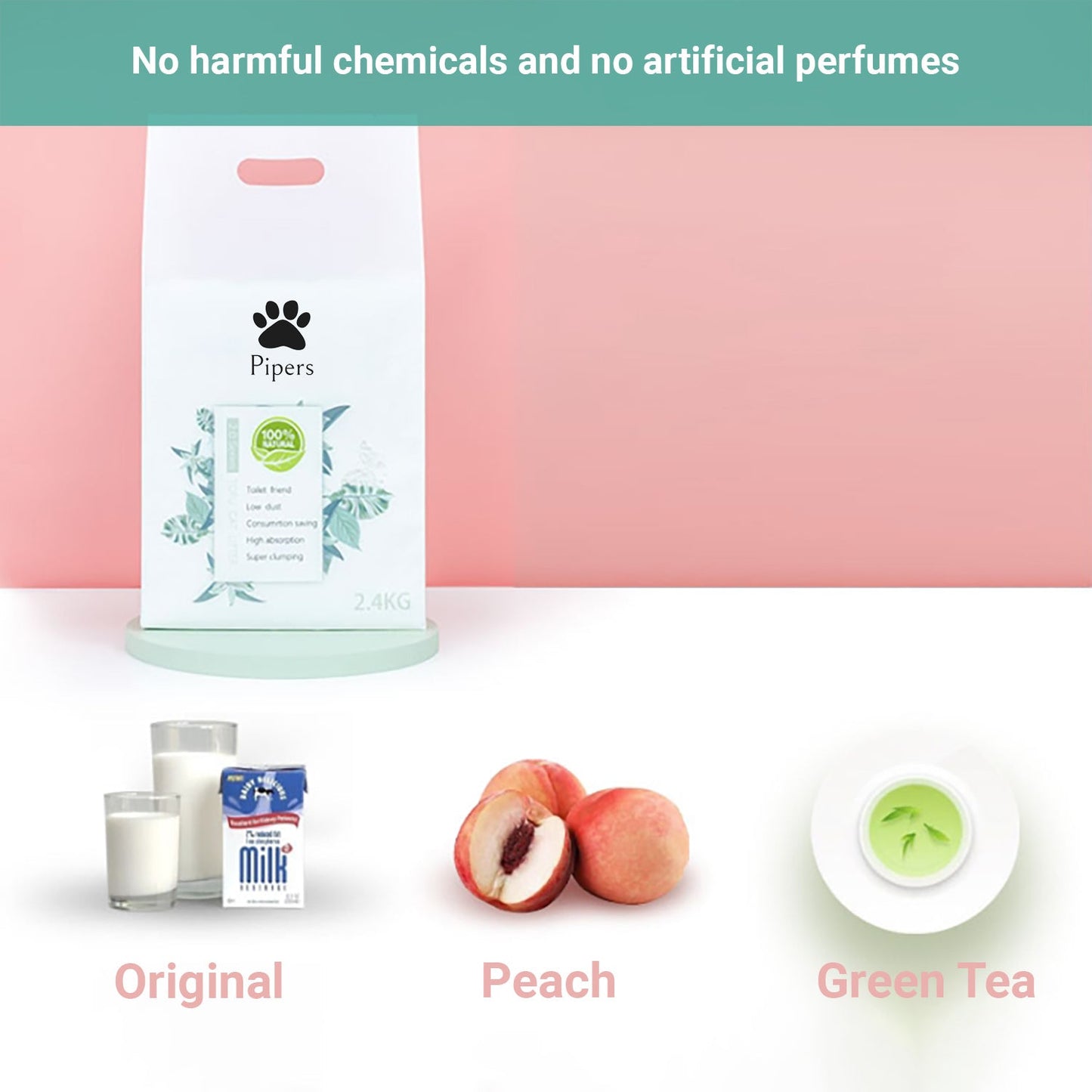 Pipers Natural Tofu Cat Litter Flushable Plant-Based Eco Clumping Odour Free