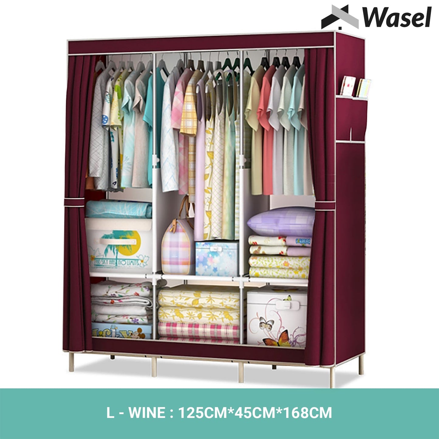 Wasel Portable Clothes Closet Large Wardrobe Storage Organiser Shelf Cabinet