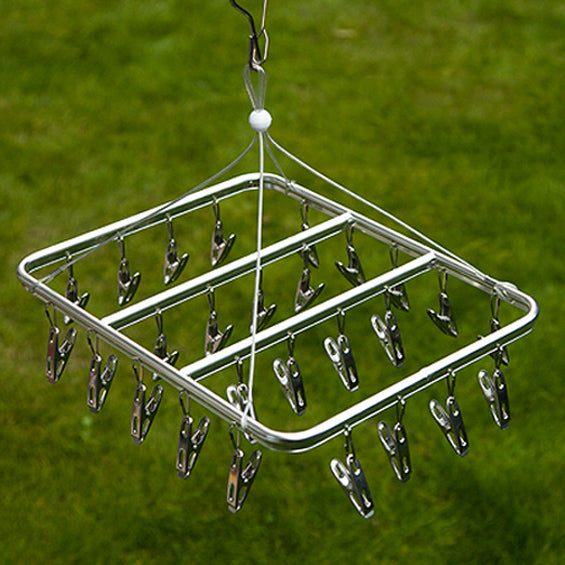 Stainless Steel Clothes Hanger Airer Dryer 28 Pegs Clips Rack Sock Underwear