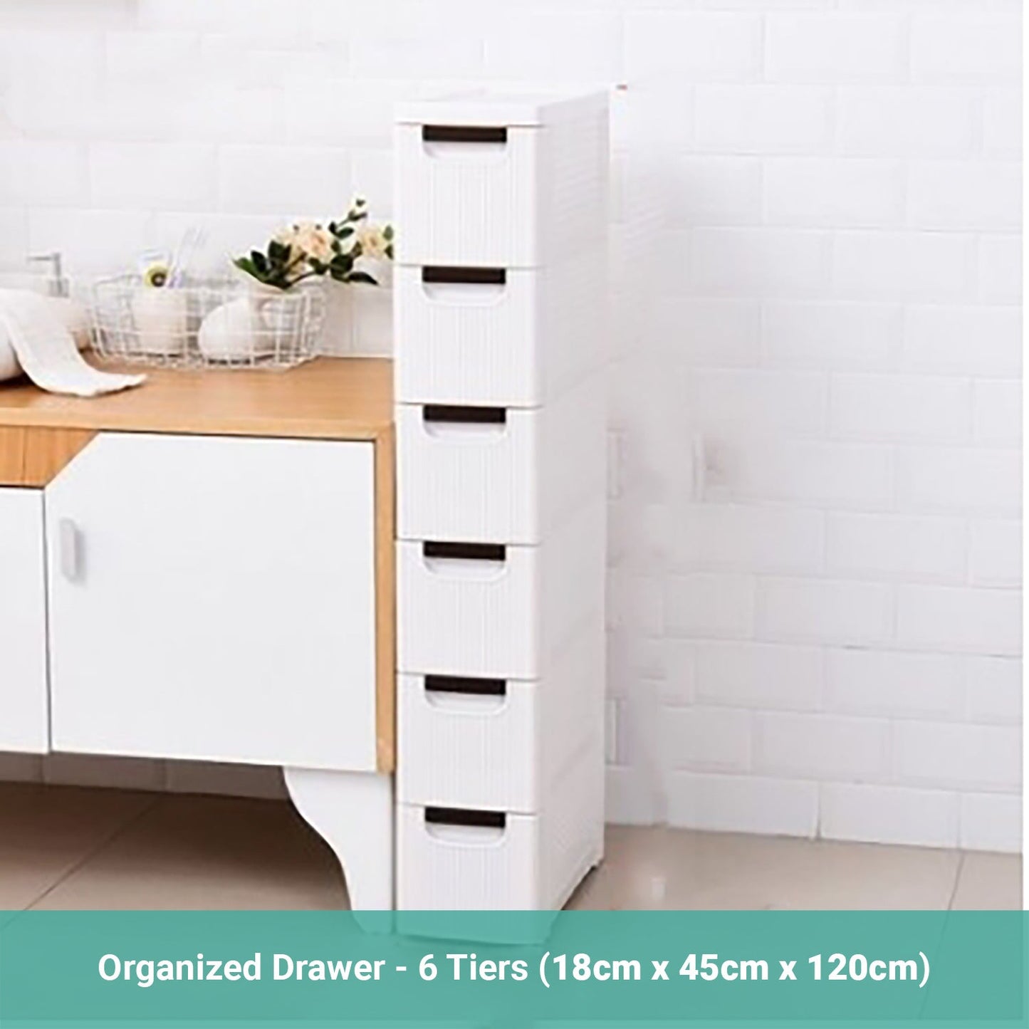 Wasel Narrow Plastic Organized Drawers Rolling Cart Storage Cabinet On Wheel