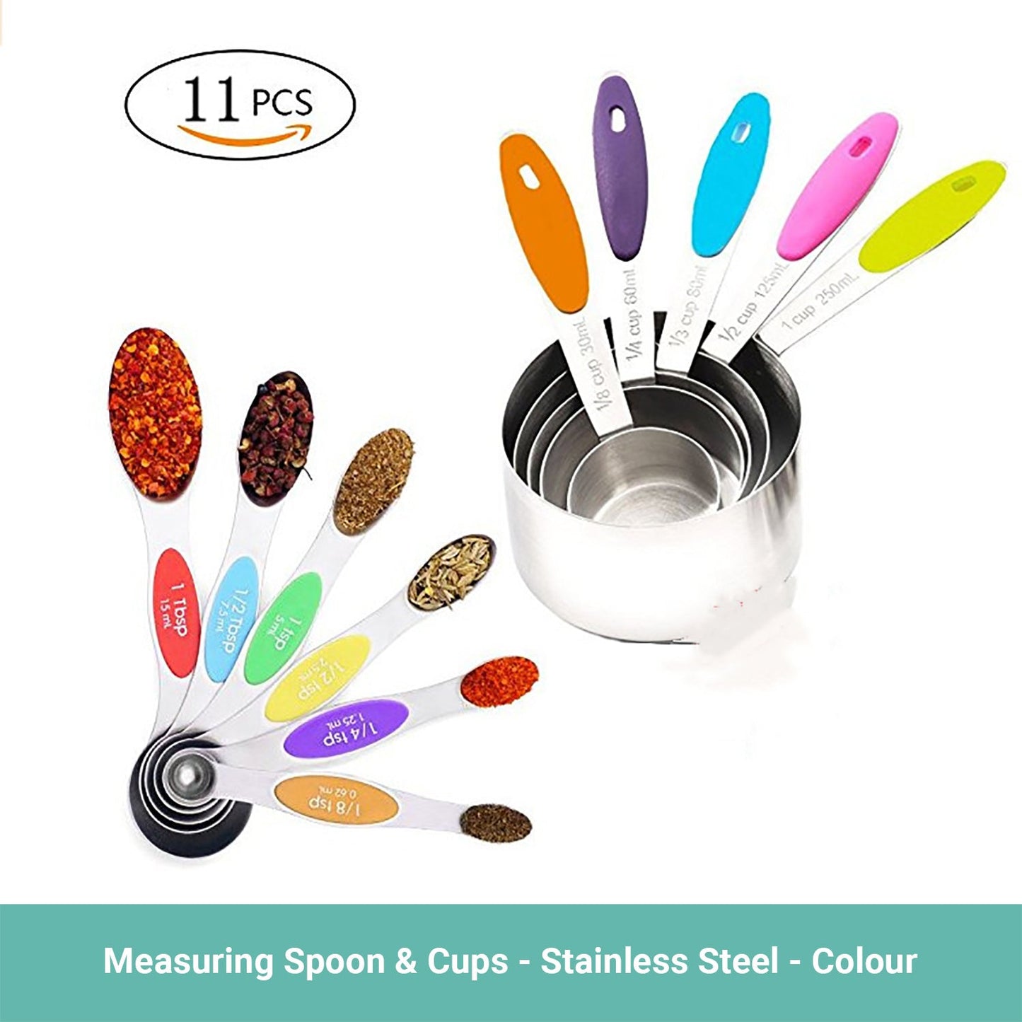 Lecluse Stainless Steel Measuring Spoons Cups Set Metal Tablespoon Tools 11PCS